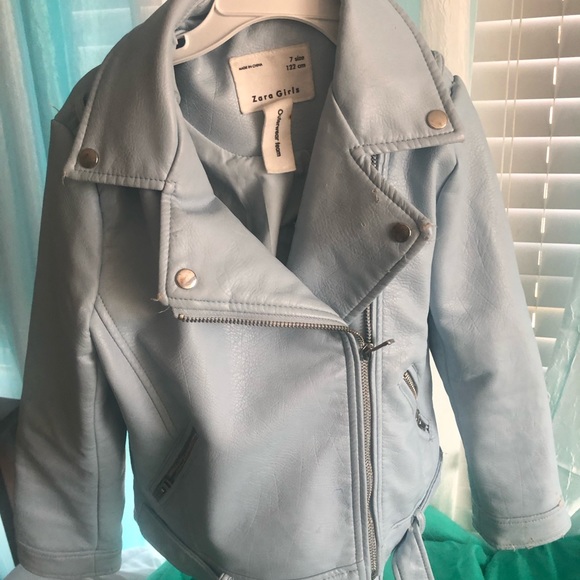 Biker Light Blue Girls Zara Leather Jacket - Picture 3 of 5